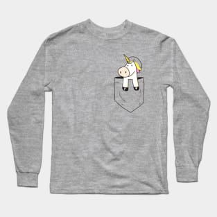 Cute Funny Happy  Unicorn In Pocket Artwork Long Sleeve T-Shirt